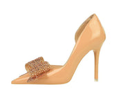 Crystal Embellished Bow Detailed Pump Stilettos EU 33 / Tan / 10.5CM